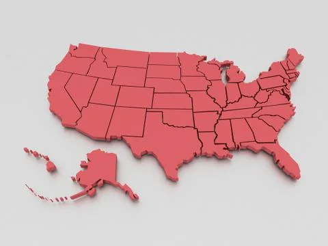 A 3D rendered map of USA in red Stock Illustration
