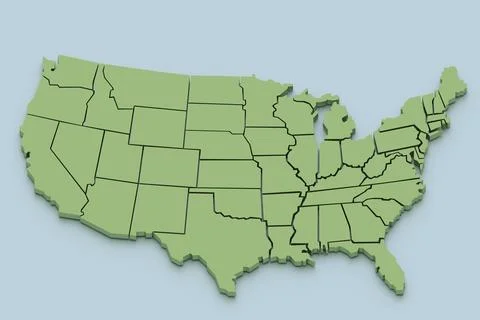 3D rendered map of USA. State map high detailed border. Political borders o.. Stock Illustration