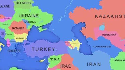 A 3D rendered map of World moving Europe to China. 3D rendered illustration. Stock Footage 147531254