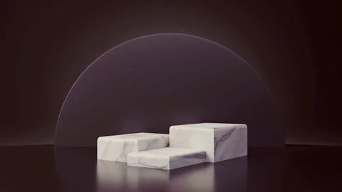 3D rendered marble product on rectangle table stand on black background Stock Illustration