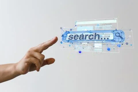 3D rendered media develop interface web application in hand Foto stock