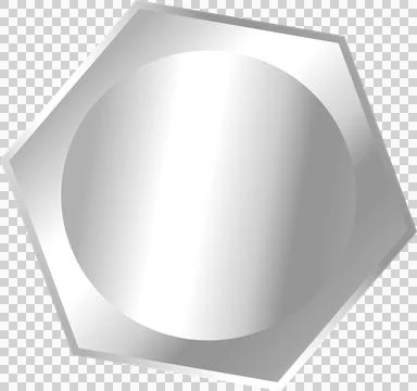 3D-rendered metallic hexagon showing beveled edges and circular center on Stock Illustration