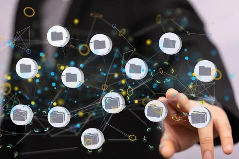 3D rendered model of actionable analytics connecting people on the internet. Stock Photos