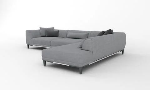 3D rendered modern corner sofa of gray color on a white background Stock Illustration
