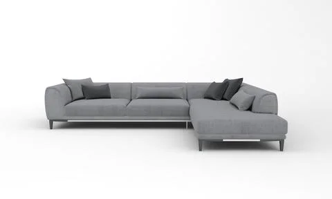 3D rendered modern corner sofa of gray color on a white background Stock Illustration