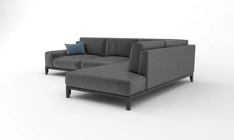 3D rendered modern corner sofa of dark gray color on a white background Stock Illustration