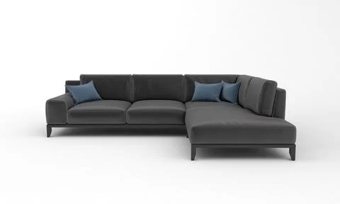 3D rendered modern corner sofa of dark gray color on a white background Stock Illustration