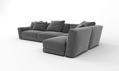 3D rendered modern corner sofa of dark gray color on a white background Stock Illustration