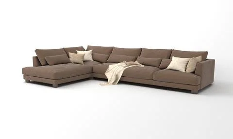 3D rendered modern corner sofa of brown color on a white background Stock Illustration