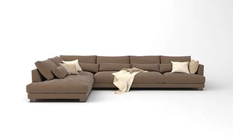 3D rendered modern corner sofa of brown color on a white background Stock Illustration