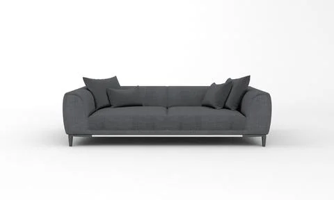 3D rendered modern three-seater sofa of dark gray color on a white background Stock Illustration