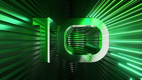 3D rendered of a motion countdown from ten to one. Chrome numbers neon lines Stock Footage 317514883