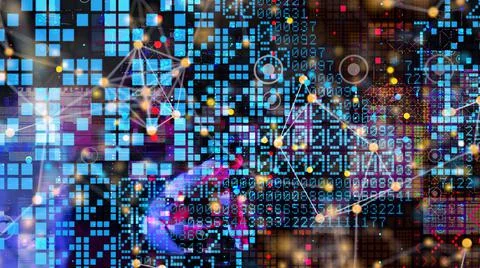 3D rendered neural network hovering in man's hand 스톡 사진