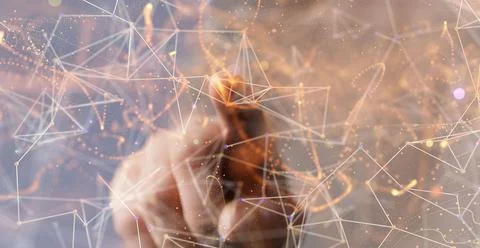 3D rendered neural network hovering in man's hand Stock Photos