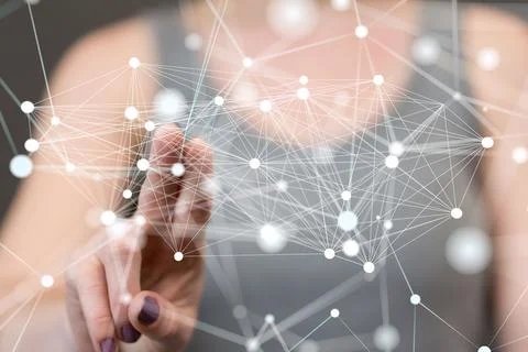 3D rendered neural network hovering in man's hand Stockfoto's