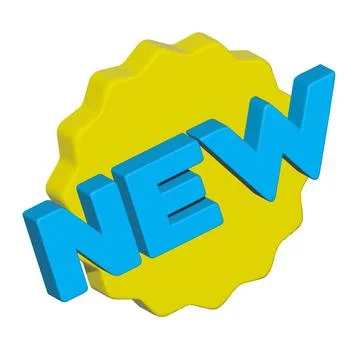 3D Rendered New Label, Bright Yellow and Blue	 Stock Illustration