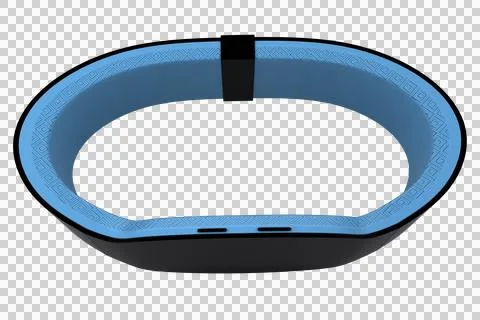 3D-rendered oval loop is floating on transparent backdrop showing black shell, Foto stock