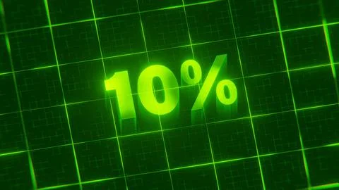3D-rendered pattern of 10 percent on bright neon green lines arranged in a grid Illustrazione stock