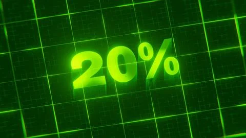 3D-rendered pattern of 20 percent on bright neon green lines arranged in a grid Illustrazione stock
