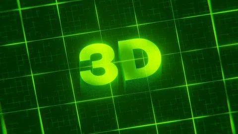 3D-rendered pattern of 3D word on bright neon green lines arranged in a grid pat Stock Illustration