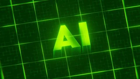 3D-rendered pattern of bright neon green lines arranged in a grid pattern. Illustrazione stock