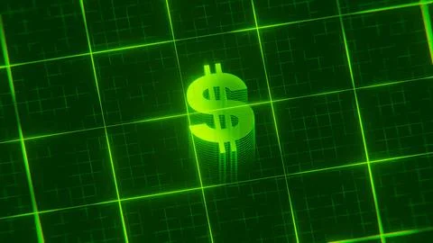 3D-rendered pattern of a dollar sign on bright neon green lines arranged in a gr イラスト素材