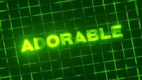 3D-rendered pattern of a word on bright neon green lines arranged in a grid patt Stock Illustration