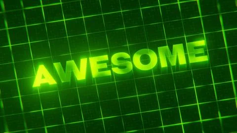 3D-rendered pattern of a word on bright neon green lines arranged in a grid patt Illustrazione stock