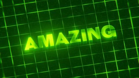 3D-rendered pattern of a word on bright neon green lines arranged in a grid patt Stock Illustration