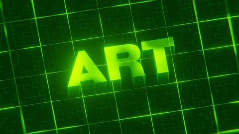3D-rendered pattern of a word on bright neon green lines arranged in a grid patt 스톡 일러스트