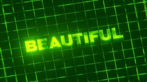 3D-rendered pattern of a word on bright neon green lines arranged in a grid patt Stock Illustration