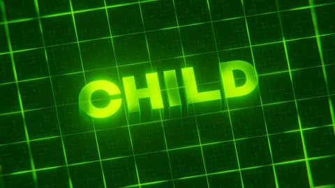 3D-rendered pattern of a word on bright neon green lines arranged in a grid patt 스톡 일러스트