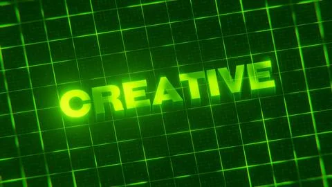 3D-rendered pattern of a word on bright neon green lines arranged in a grid patt Stock Illustration