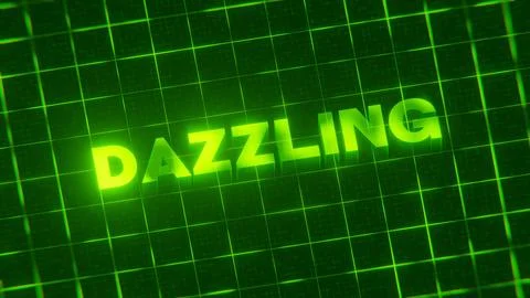 3D-rendered pattern of a word on bright neon green lines arranged in a grid patt Stock Illustration