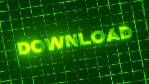 3D-rendered pattern of a word on bright neon green lines arranged in a grid patt Stock Illustration