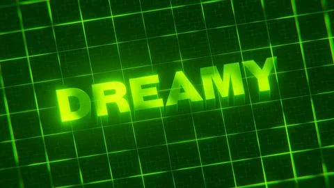 3D-rendered pattern of a word on bright neon green lines arranged in a grid patt Stock Illustration