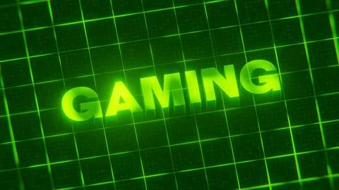 3D-rendered pattern of a word on bright neon green lines arranged in a grid patt Stock Illustration