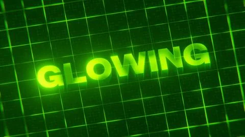 3D-rendered pattern of a word on bright neon green lines arranged in a grid patt Stock Illustration