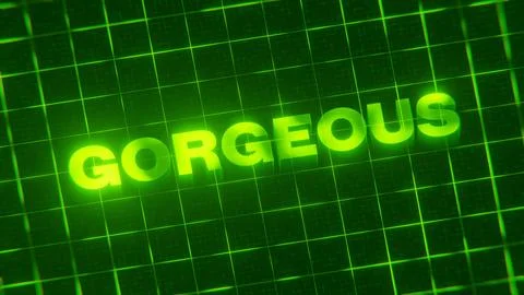 3D-rendered pattern of a word on bright neon green lines arranged in a grid patt Stock Illustration