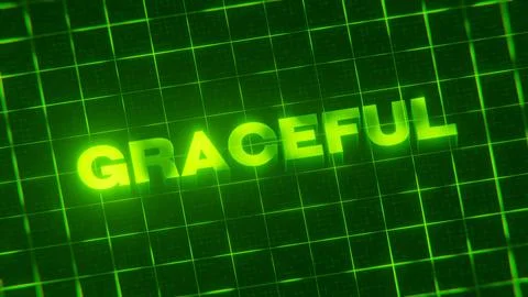 3D-rendered pattern of a word on bright neon green lines arranged in a grid patt Stock Illustration