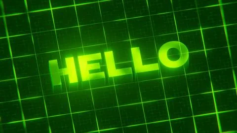 3D-rendered pattern of a word on bright neon green lines arranged in a grid patt Illustrazione stock