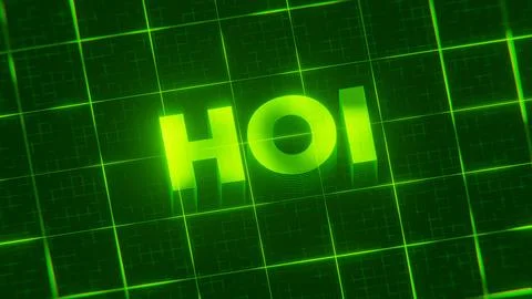 3D-rendered pattern of a word on bright neon green lines arranged in a grid patt Illustrazione stock