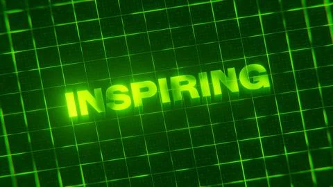 3D-rendered pattern of a word on bright neon green lines arranged in a grid patt Illustrazione stock