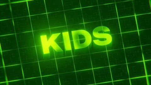 3D-rendered pattern of a word on bright neon green lines arranged in a grid patt Stock Illustration