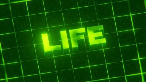 3D-rendered pattern of a word on bright neon green lines arranged in a grid patt Illustrazione stock