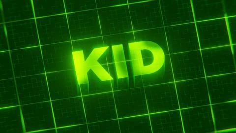 3D-rendered pattern of a word on bright neon green lines arranged in a grid patt Stock Illustration