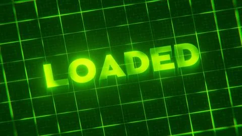 3D-rendered pattern of a word on bright neon green lines arranged in a grid patt Stock Illustration