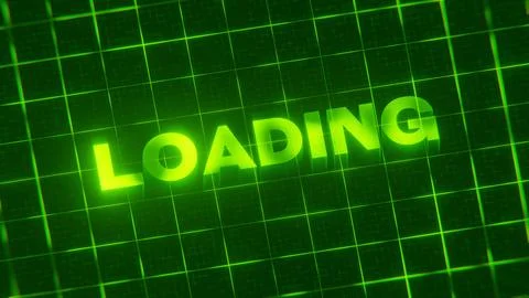 3D-rendered pattern of a word on bright neon green lines arranged in a grid patt Illustrazione stock