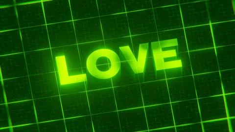 3D-rendered pattern of a word on bright neon green lines arranged in a grid patt Stock Illustration