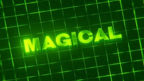 3D-rendered pattern of a word on bright neon green lines arranged in a grid patt Illustrazione stock